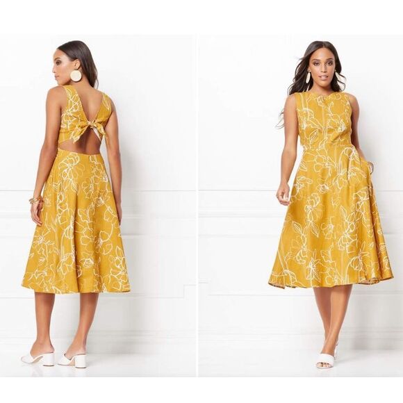 New York & Co. Winona Floral Tie-Back Linen Flare Dress - Eva Mendes Collection - Picture 1 of 9